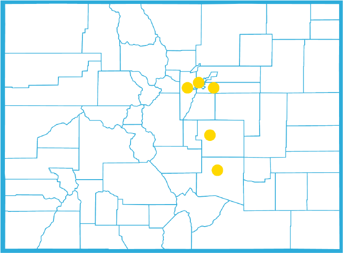 Map of Colorado showing Top 5 cities for auto theft